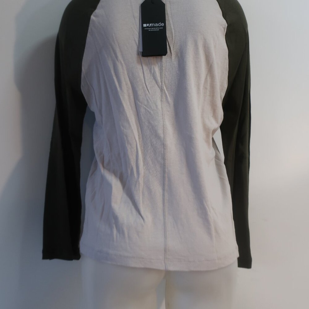 NWT Womens LA Made Military Green Beige (Item- 32) Raglan Baseball T-Shirt M - Picture 5 of 7